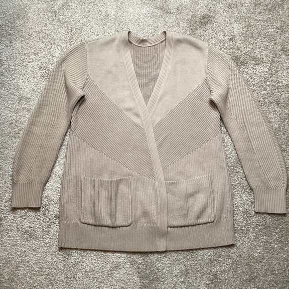 lululemon cotton knit textured wrap cardigan trench tan beige pima wool 6 small - Picture 6 of 11